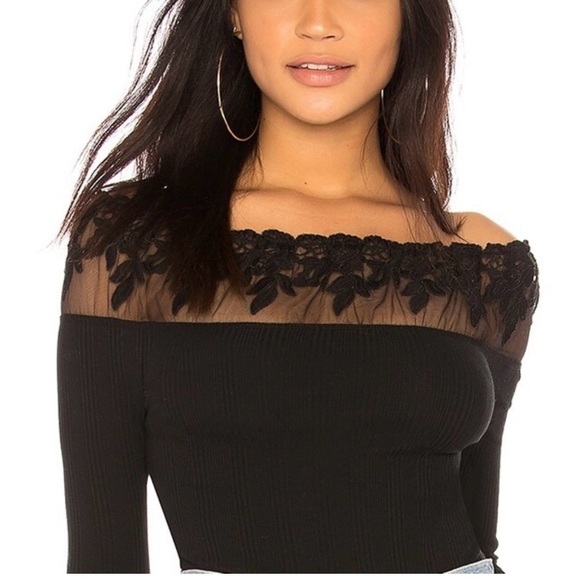 Free People Admire Me Black Lace Off Shoulder Shirt - Picture 3 of 9